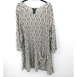 Ali Miles Top Womens Plus 3X Black White Tunic Artsy Mature Textured Lagenlook
